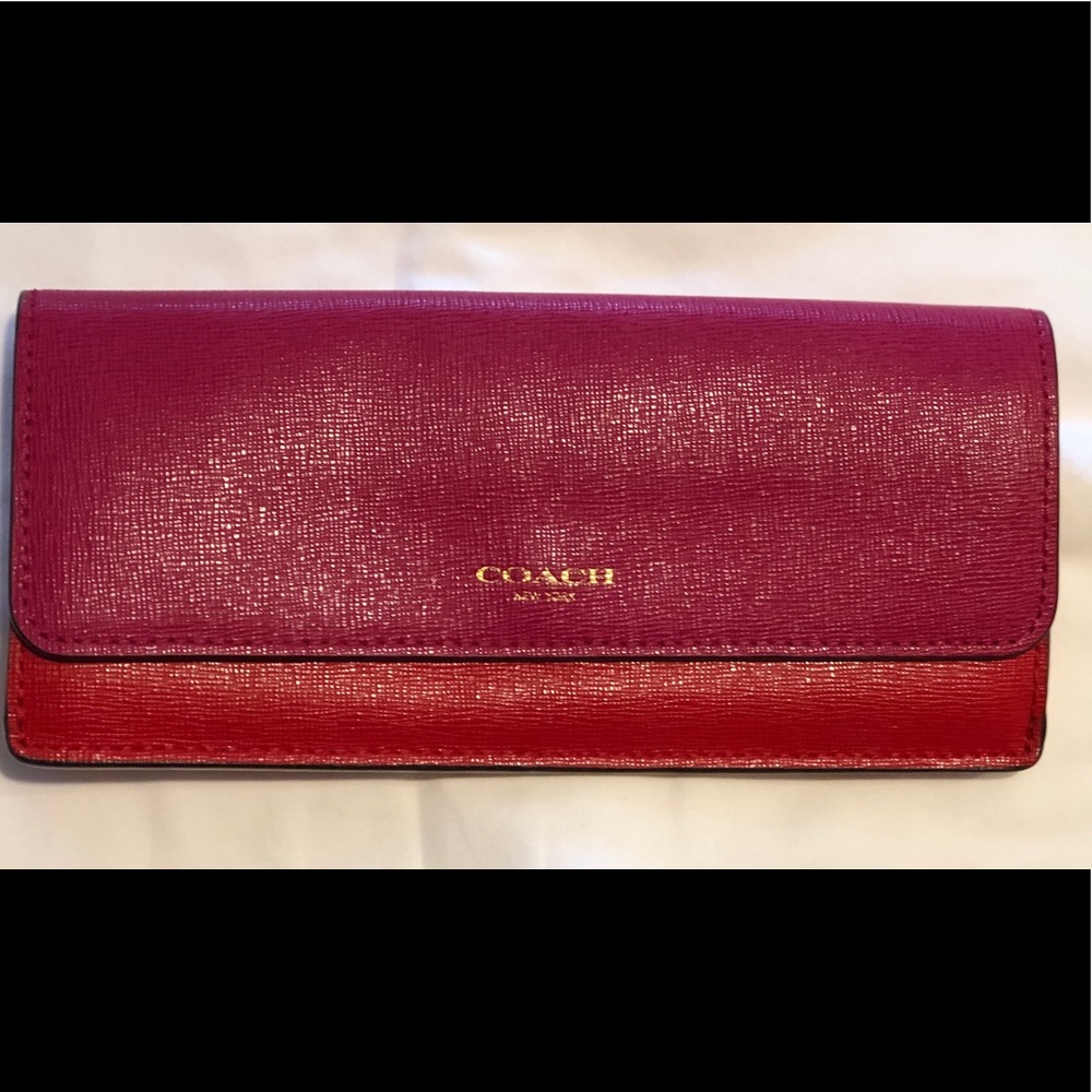 EUC COACH Continental red & pink wallet